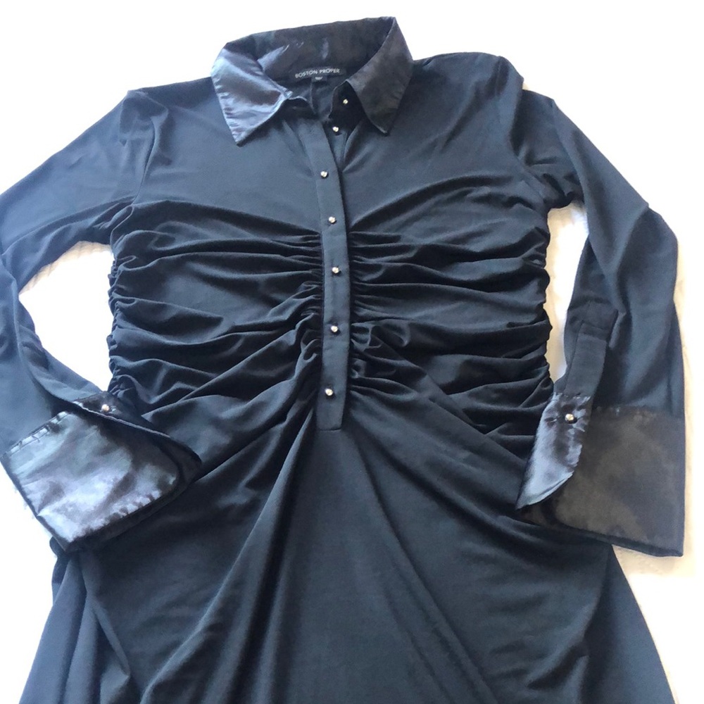 Boston Proper Black Cinched Long Sleeve Dress. Classic,punk, goth, body con